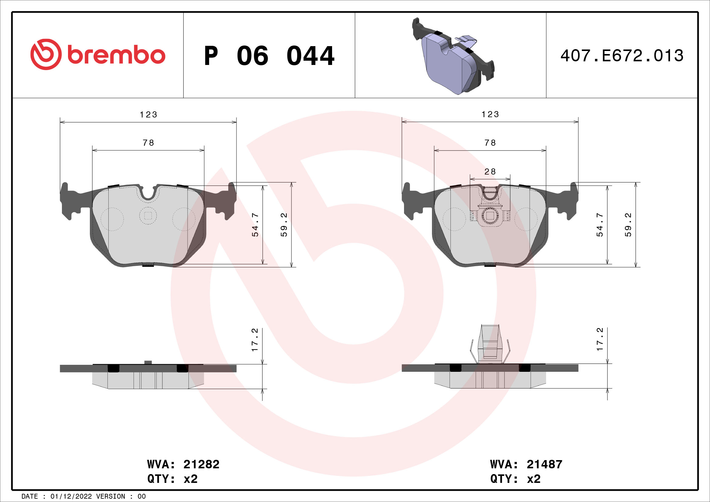 A.B.S. P 06 044 BREMBO Bremsbelagsatz, Scheibenbremse